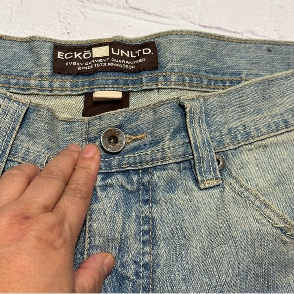 Ecko Unlimited Stylish Baggy Jeans Dirty Wash Denim Argyle Pocket 34 x 32 EuC - Picture 9 of 12